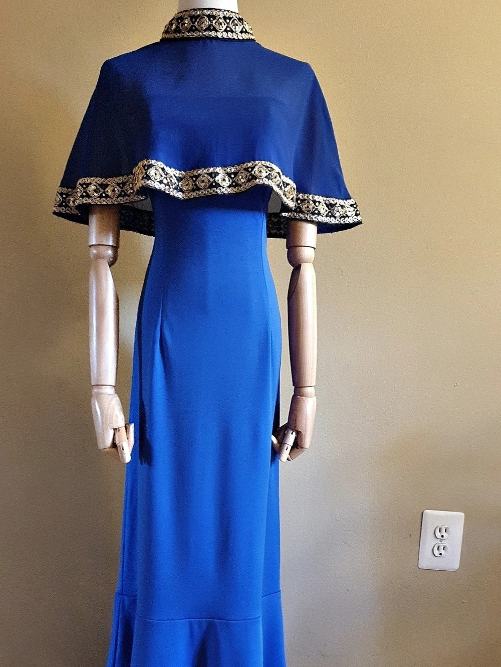 Royal Blue Maxi Dress with Embellished Cape